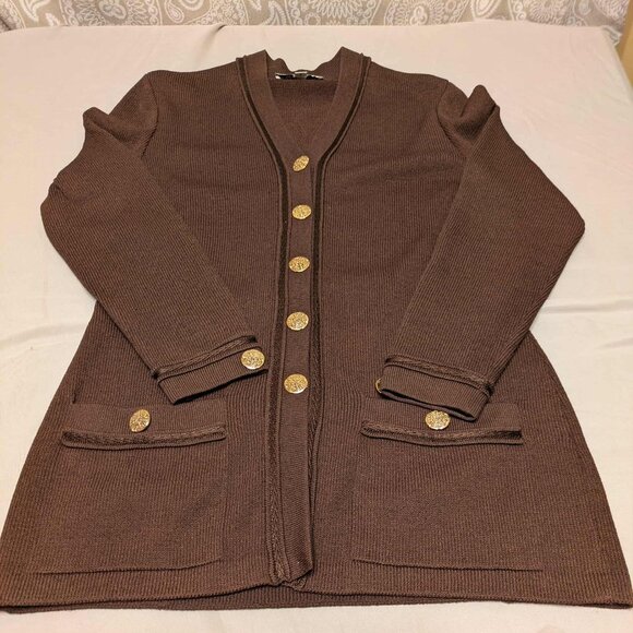 St. John by Marie Gray Womens 4 Brown Knit w Gold Buttons Cardigan - EUC - Picture 2 of 16